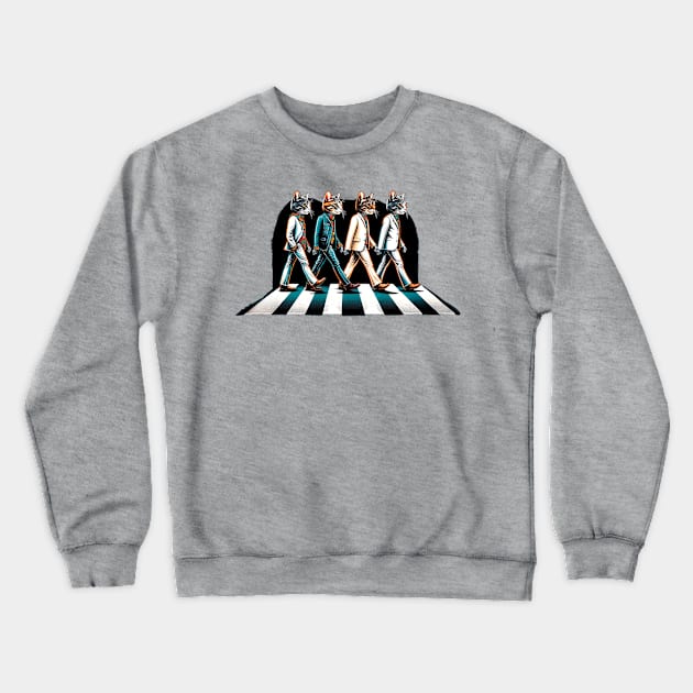 Feline Fab Four - Cat Beatles Abbey Road Parody Art Crewneck Sweatshirt by Doming_Designs